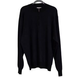 Peter Millar Merino Wool Quarter Zip Men's XL Sweater Black Purple Logo Read